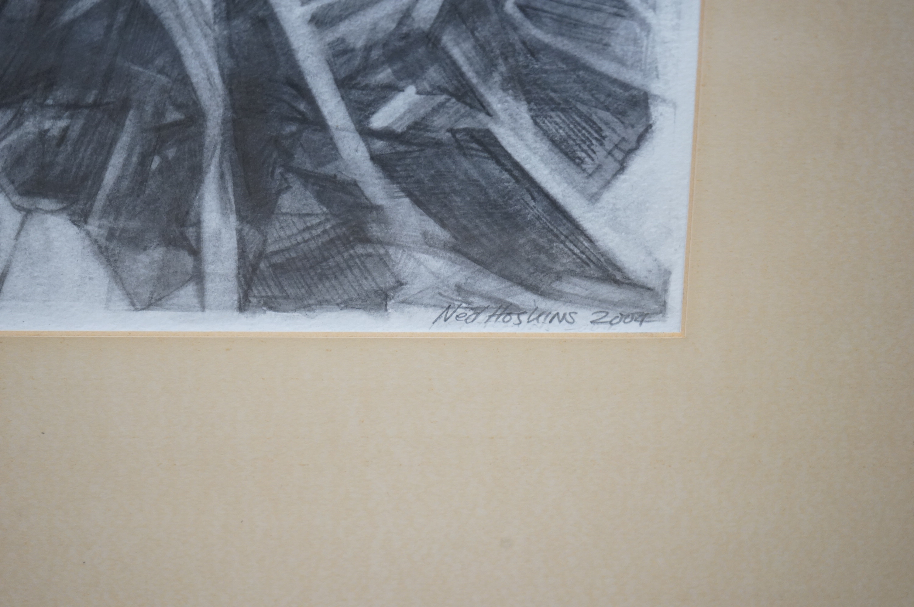 Ned Hoskins (1939-2021), graphite on paper, 'Devastation', signed and dated 2004, 56 x 34cm